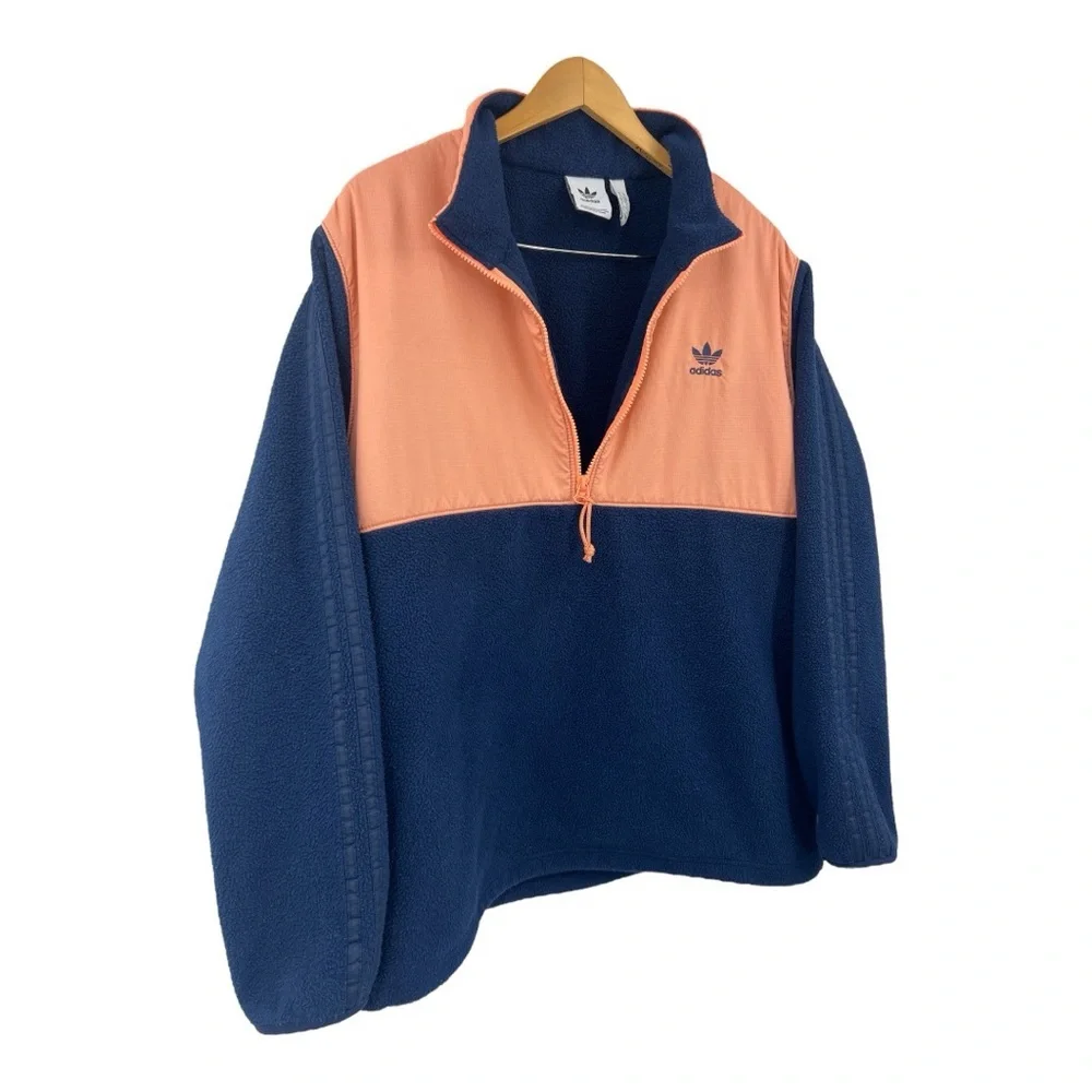 adidas Winterized 1/2 Zip Top Collegiate Navy/Chalk Coral Fleece Jacket SZ L